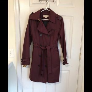 Michael Kors Burgundy Belted Lined Trench Coat